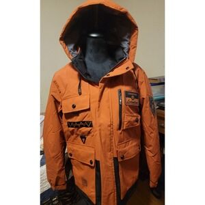 LEDUNTINO Men's Winter Redbrick Jacket With Hood Water-Resistant Casual Coat XS